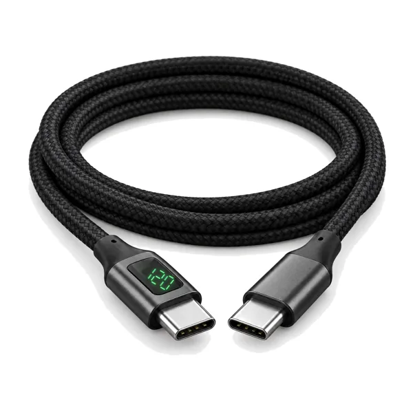 O8 120W USB-C to USB-C cable with a wattage display