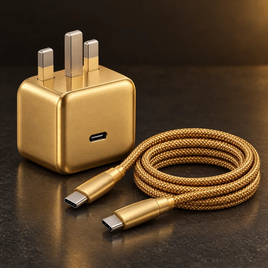 شاحن O8 Gold الذهبي 20 واط USB-C مع كيبل مضفّر ذهبي